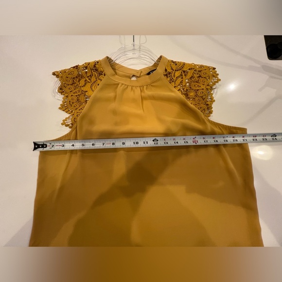 Mustard Lace Sleeve Open Back Top - Picture 6 of 14